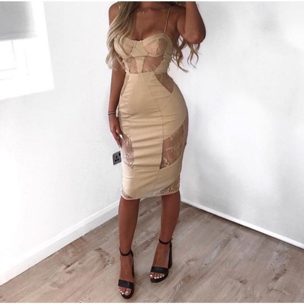 House of CB London Lace Dahlia Nude Corset Midi Slip Dress S NWT - Picture 4 of 9